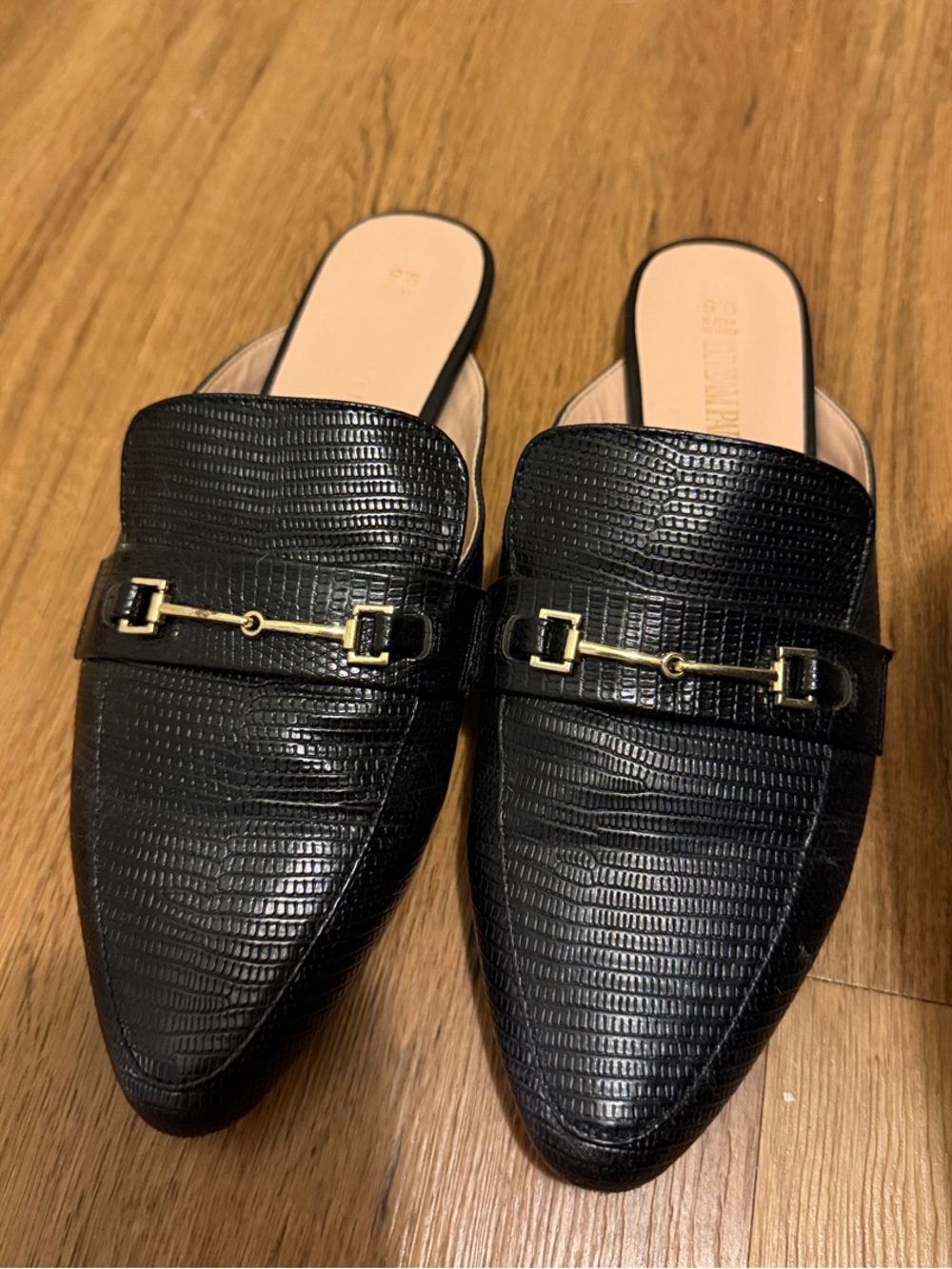 Dream Pairs Black Textured Mule with Gold Bit Accent